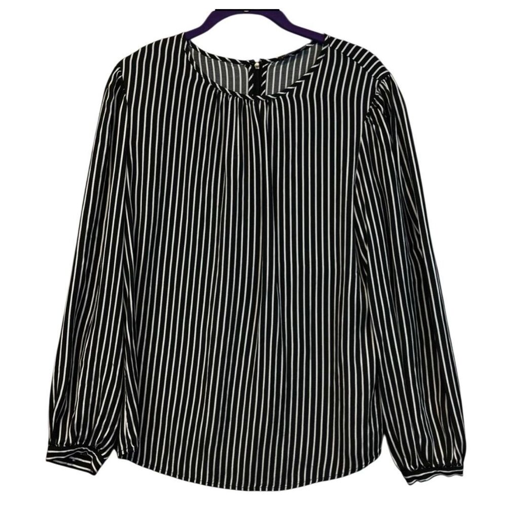 J. MCLAUGHLIN Women’s s Blouse M Black White Striped Long Sleeve Button Back Top